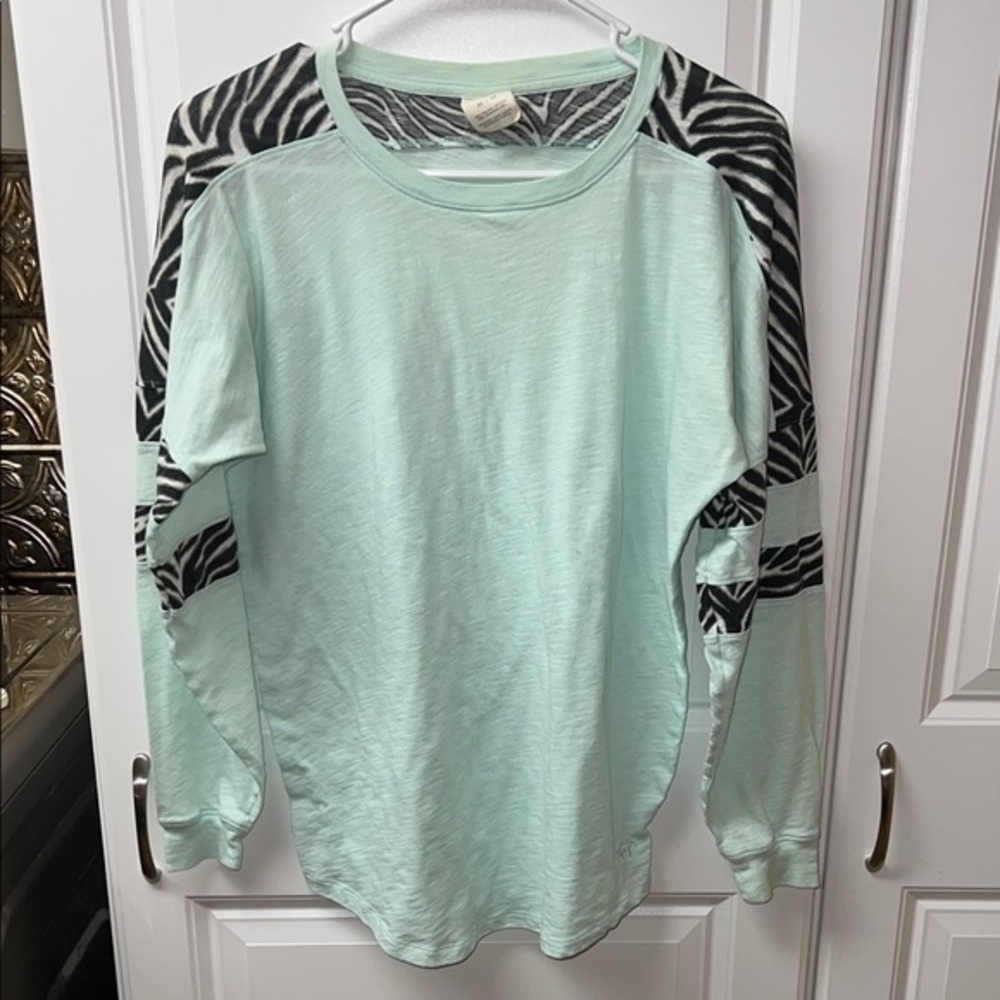 PINK Mint Green Zebra Print Shirt, XS